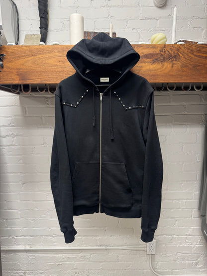 2019 Saint Laurent ‘Western Studded’ Black Cotton Zip-Up Hoodie