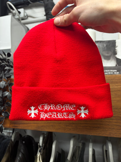 Chrome Hearts Red Embroidered ‘Scroll Logo’ Beanie