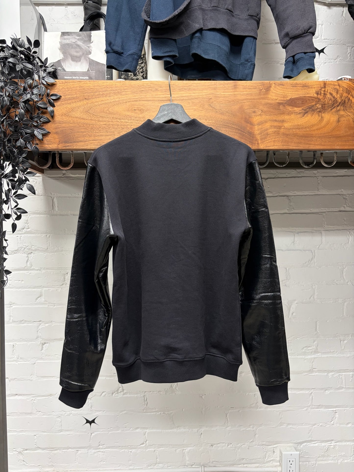2014 Saint Laurent by Hedi Slimane Leather Sleeve Sweatshirt Bomber
