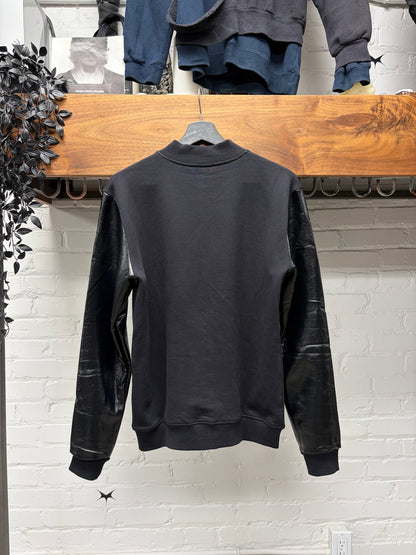 2014 Saint Laurent by Hedi Slimane Leather Sleeve Sweatshirt Bomber