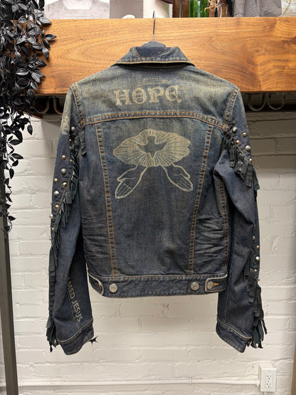AW2005 Dsquared2 ‘Jesus Lord’ Studded Denim Trucker Jacket with Leather Fringe