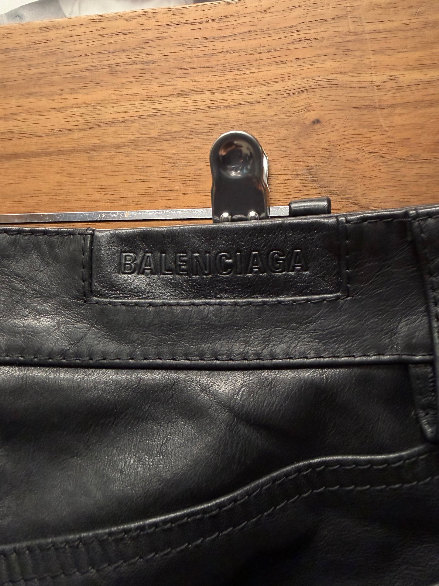 Balenciaga Heavyweight Black Leather Straight Leg Pants