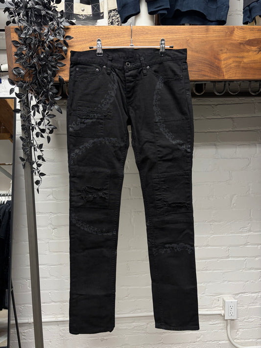 2000s Hysteric Glamour ‘Skull Print’ Black Skinny Jeans