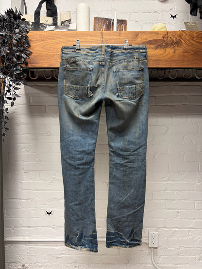 2000s Rick Owens ‘Slab’ Dirt Washed Blue Bootcut Denim