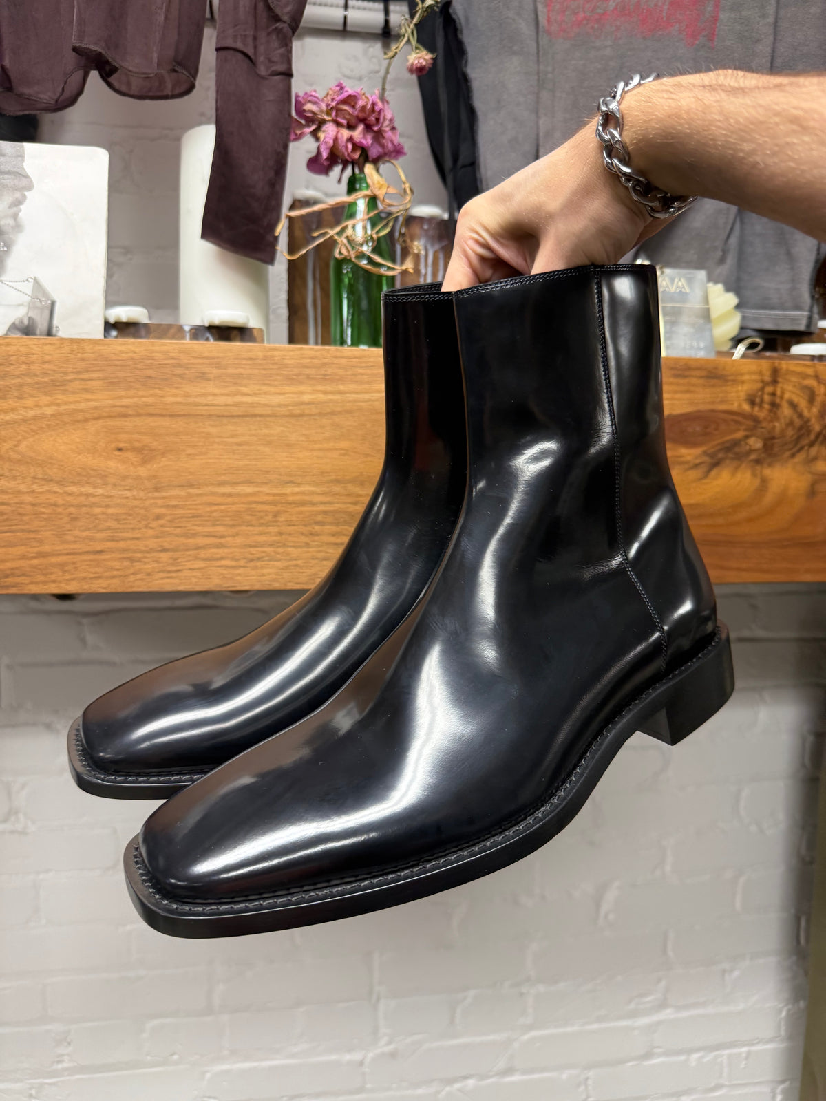 Balenciaga Polished Black Calfskin Leather ‘Rim’ Chelsea Boots