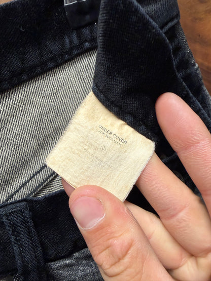 AW2002 Undercover ‘Witches Cell Division’ Crash Distressed Black Velvet Side Seam Denim