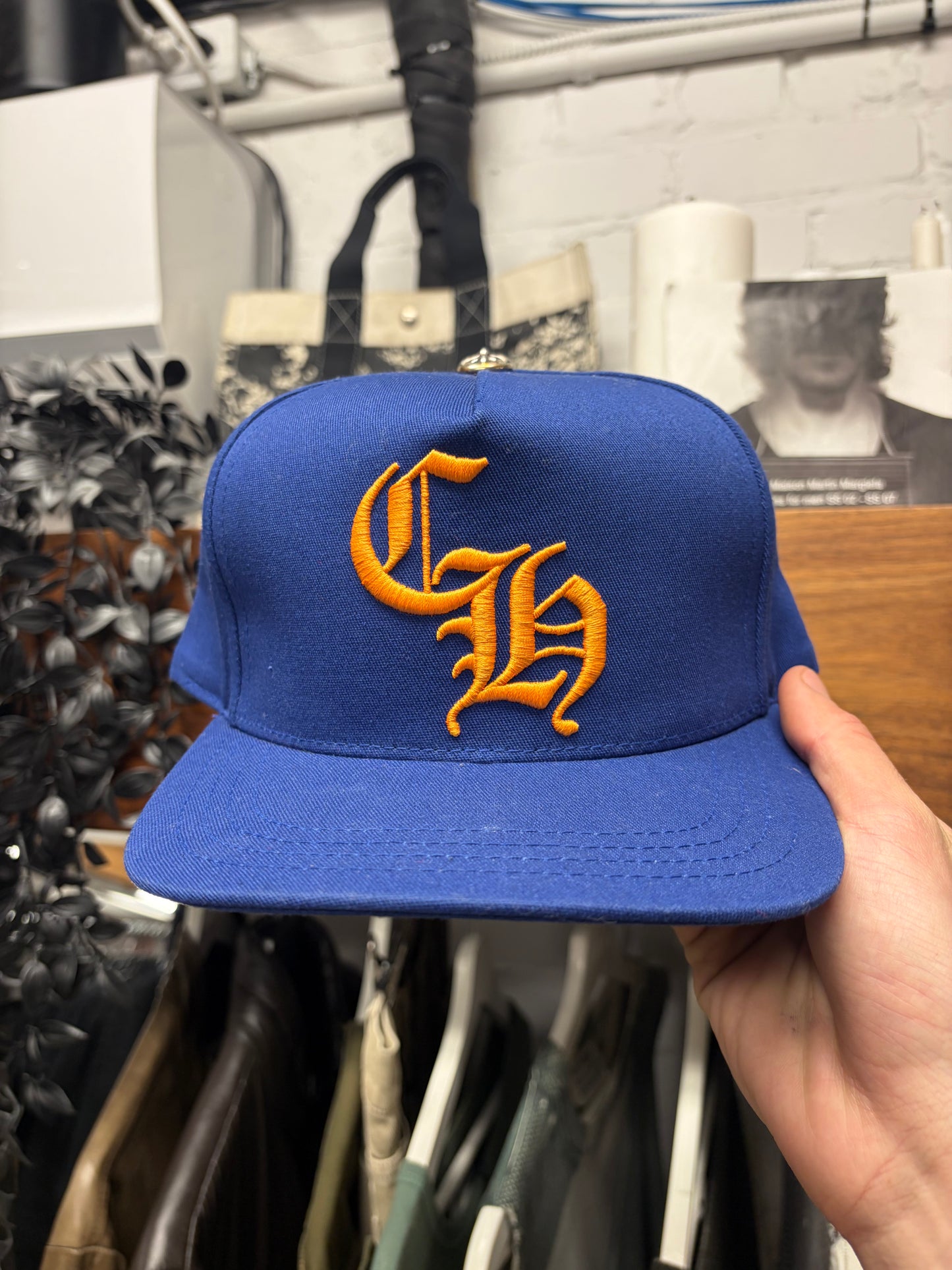 Chrome Hearts ‘CH’ Blue/Orange Embroidered Logo Strap-Back Baseball Hat