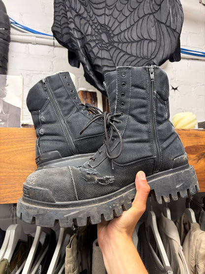 Balenciaga ‘Strike’ Black Distressed Canvas Combat Boots