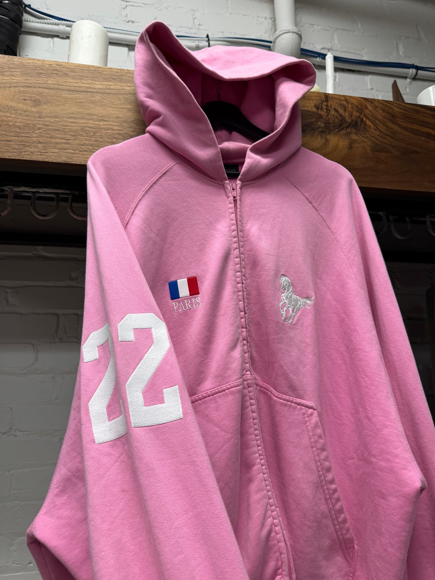2022 Balenciaga Pink ‘Polo’ Zip Up Oversized Hoodie