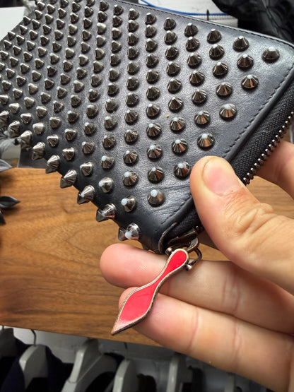 Christian Louboutin ‘Panettone’ Black Studded Zip-Up Leather Long Wallet