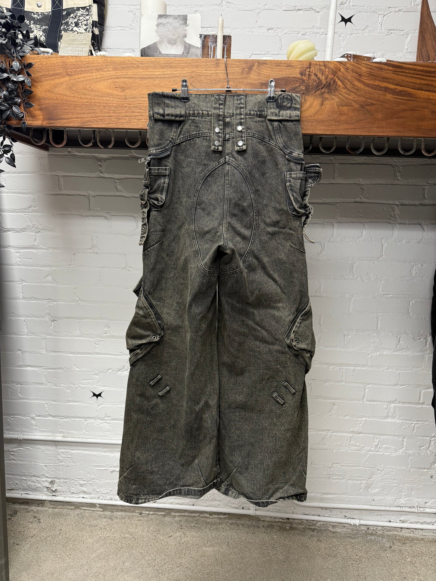 No Faith Studios Washed Fade ‘Heavy Cargo’ Flared Denim