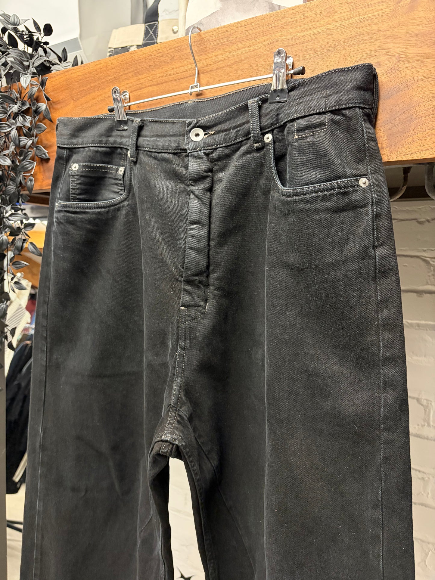 Rick Owens Black ‘Geth Cut’ Wide Leg Denim