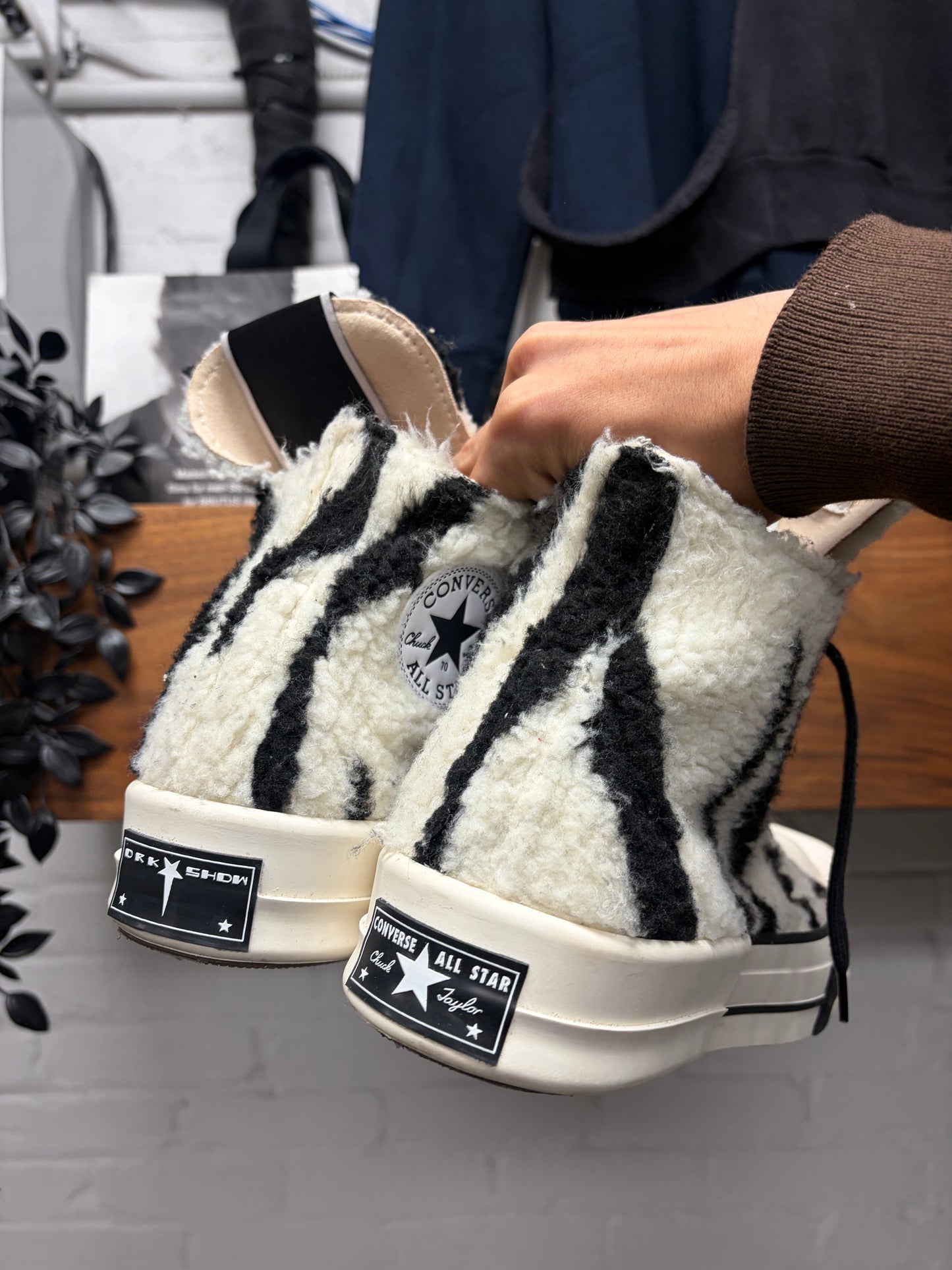 Rick Owens x Converse ‘TubroDRK’ Zebra Shearling High Top Sneakers