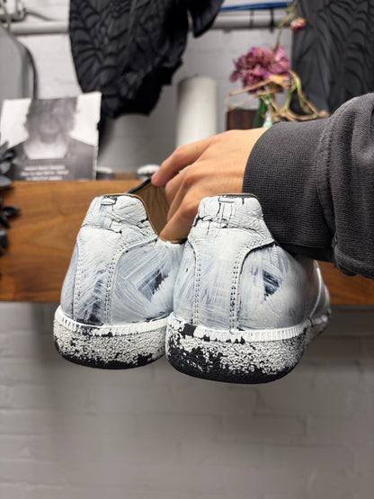 Maison Margiela White Paint Coated ‘G.A.T’ Black Leather Low Top Sneakers