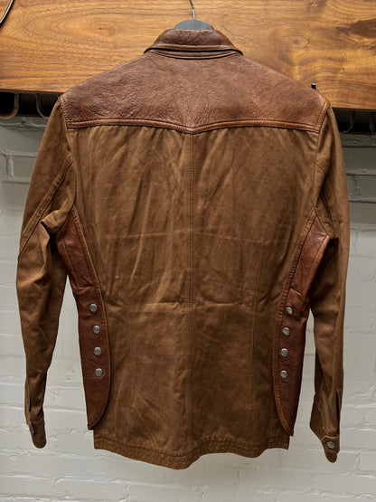2000s Gucci Collared Leather Western Button Snap Shirt