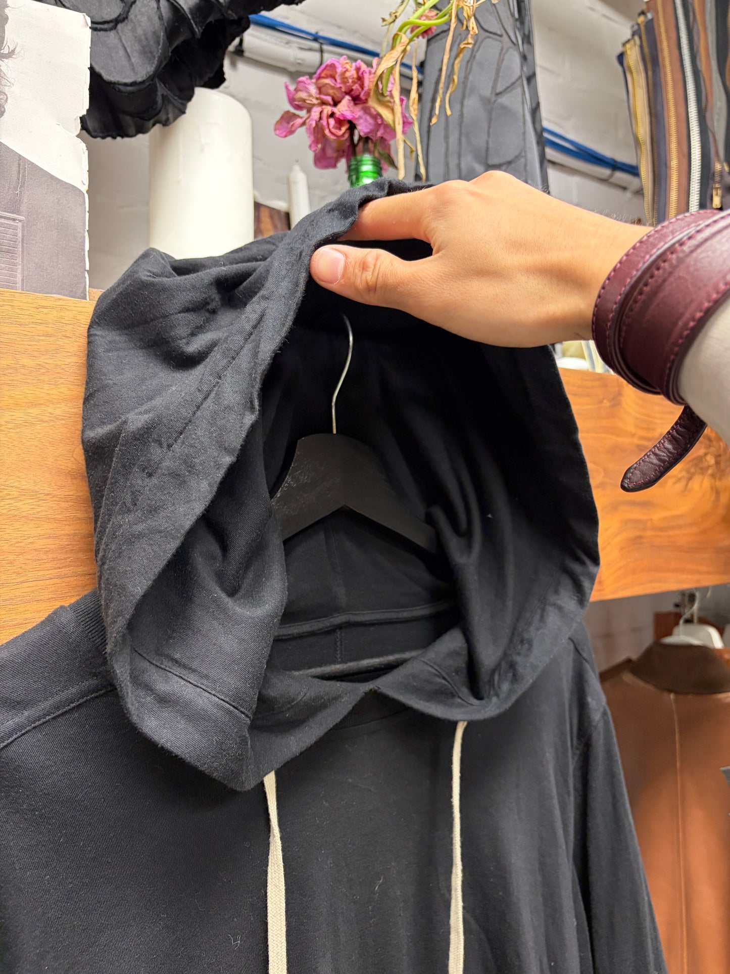 Rick Owens ‘DRKSHDW’ Hustler Layered Black Drawstring Hoodie
