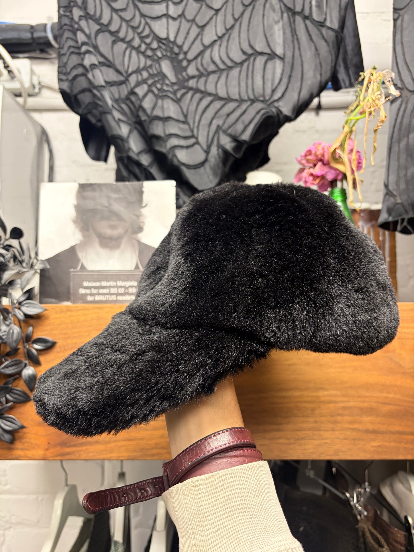Givenchy ‘4G Logo’ Leather Strap-Back Black Faux Fur Hat