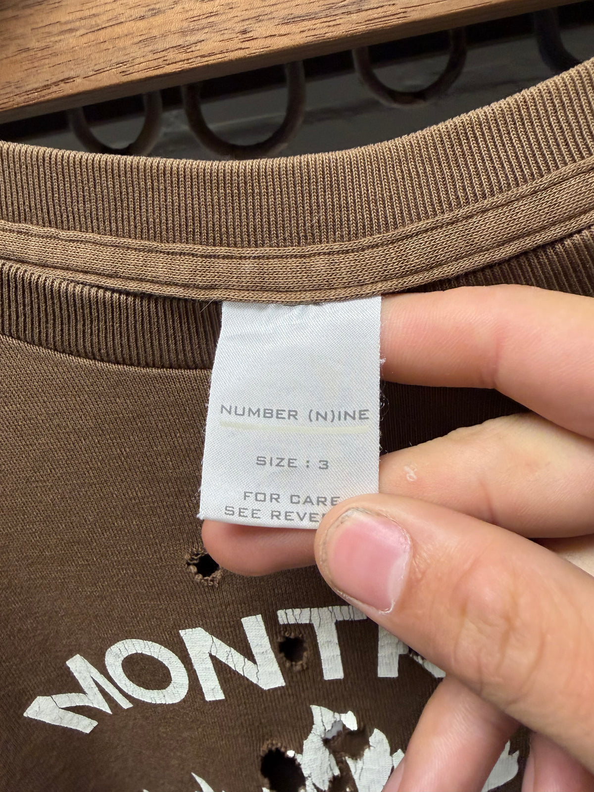 SS2001 Number Nine ‘Time Migration’ Montreal Distressed Brown Graphic T-Shirt
