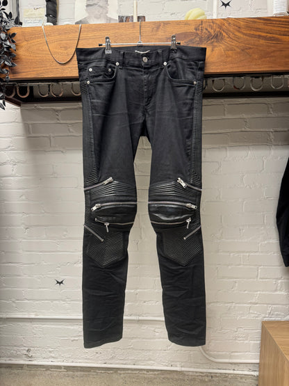 AW2013 Saint Laurent by Hedi Slimane ‘D04’ Leather Biker Knee Denim