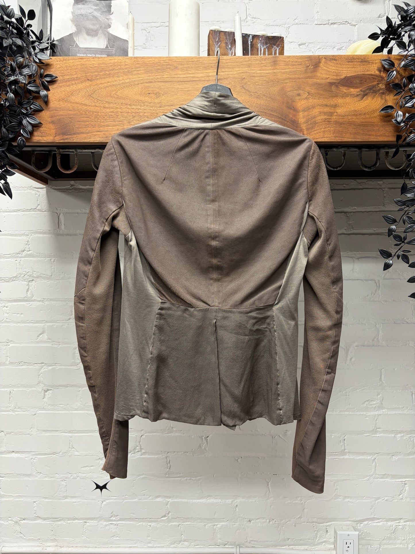Rick Owens O&M era Silk/Leather Hybrid Dust Brown Scoop Neck Jacket