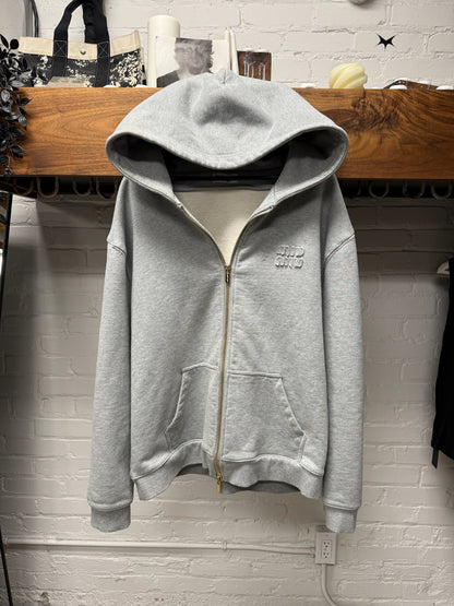 Miu Miu ‘Appliqué Logo’ Grey Cotton Zip-Up Hoodie