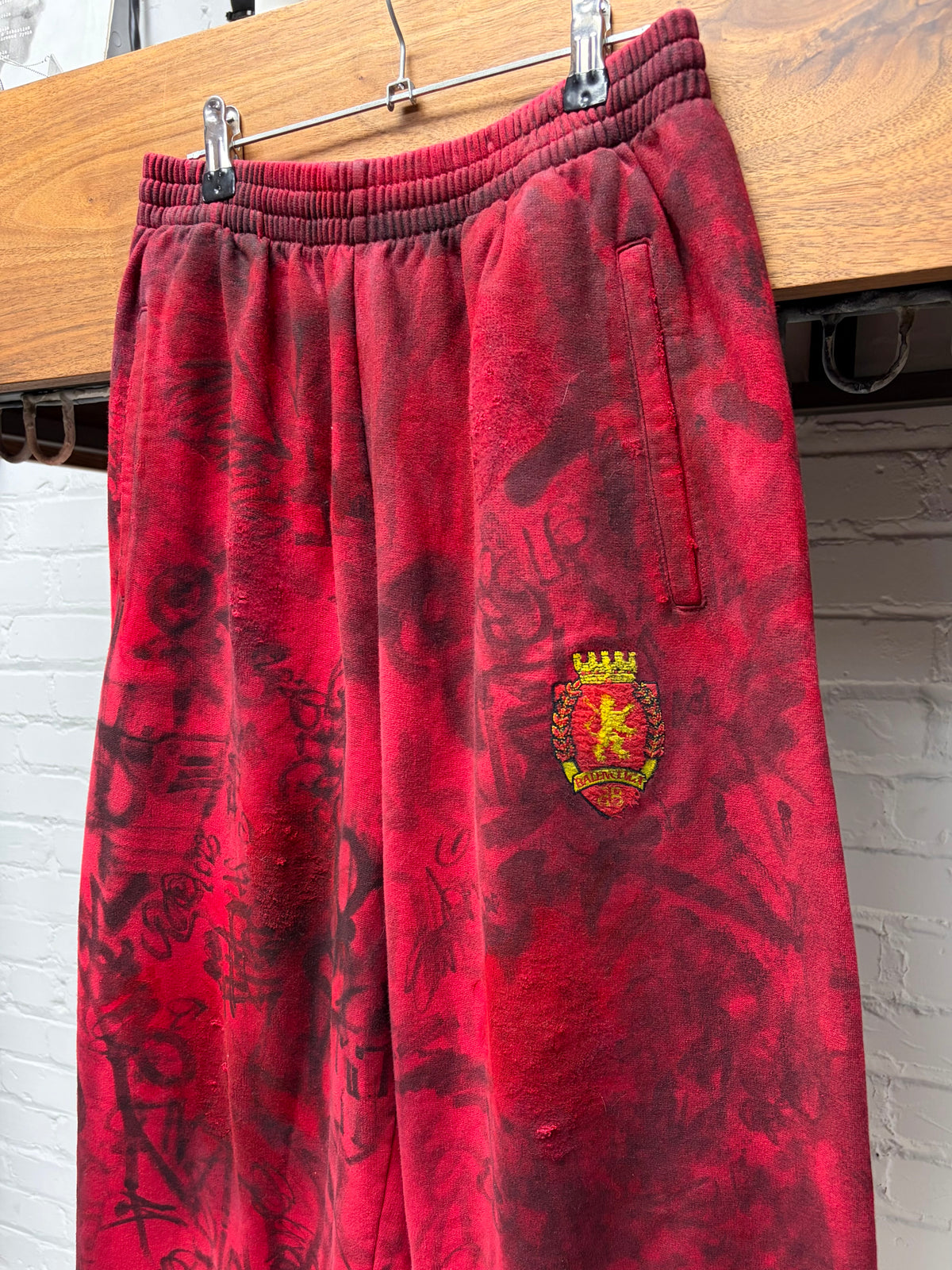 SS2023 Balenciaga ‘Skater’ Red Distressed Wide Leg Sweatpants