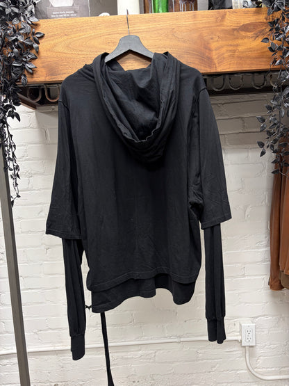 Rick Owens ‘DRKSHDW’ Hustler Layered Black Drawstring Hoodie