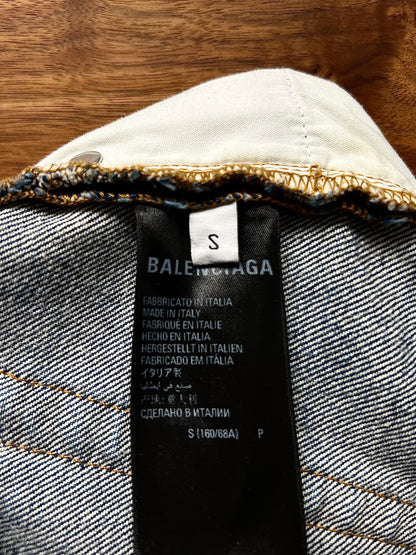 Balenciaga Wide Leg Blue ‘Heel Bite’ Distressed Denim
