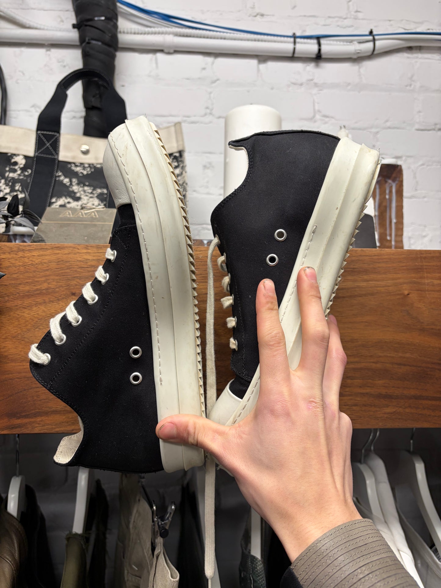 Rick Owens DRKSHDW ‘Ramones’ Black Canvas Low Top Sneakers