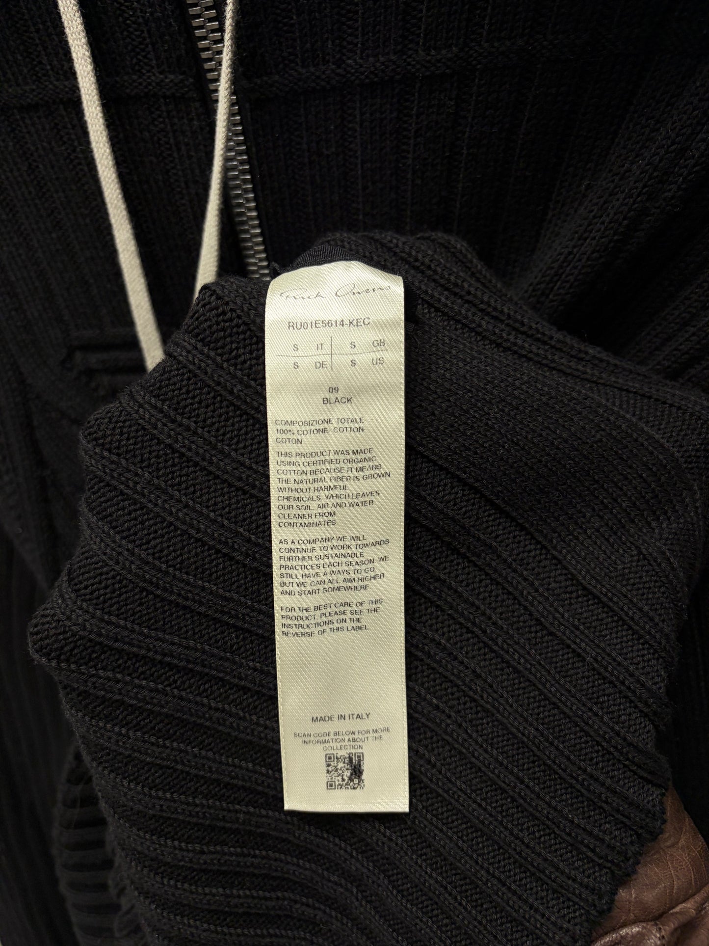 SS2025 Rick Owens ‘Hollywood’ Black Cotton ‘Megarib’ Zip-Up Hoodie
