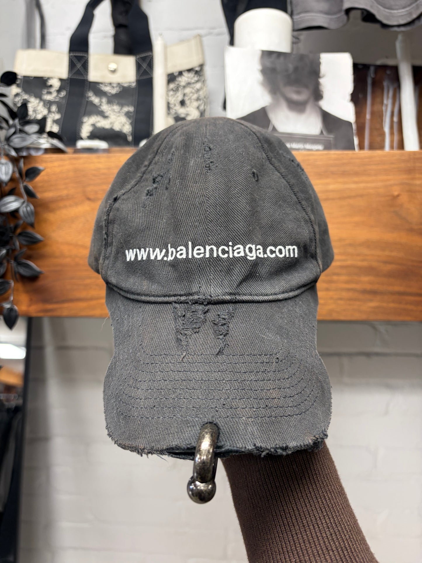 Balenciaga ‘Website’ Pierced Black Strap-Back Baseball Cap