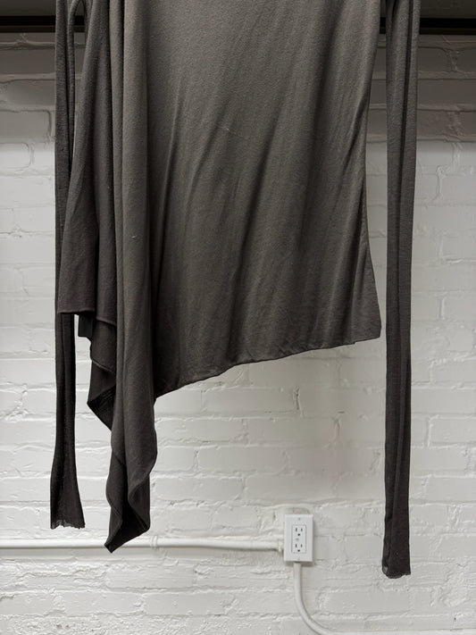 Rick Owens ‘Lilies’ Dust Brown Asymmetric Long Sleeve Layering Shirt