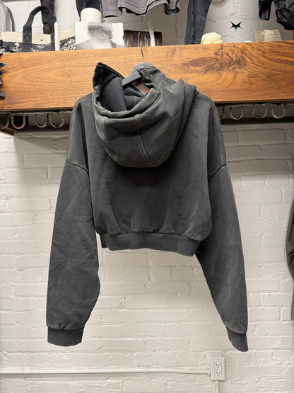 Entire Studios Cropped ‘Full-Zip’ Washed Grey Heavy Cotton Hoodie