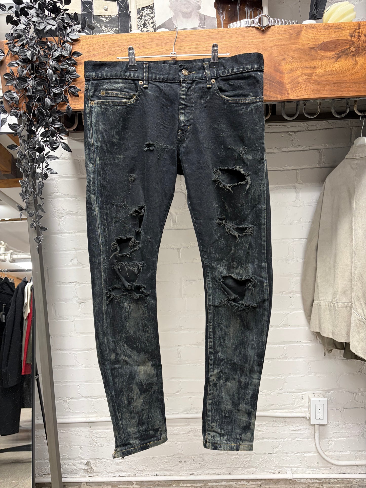 AW2015 Saint Laurent by Hedi Slimane ‘Oil Spill’ D02 Distressed Skinny Jeans