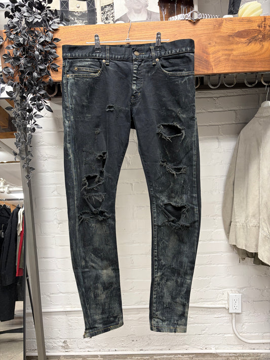 AW2015 Saint Laurent by Hedi Slimane ‘Oil Spill’ D02 Distressed Skinny Jeans
