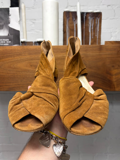 Maison Margiela Peep Toe Brown Suede Sandals