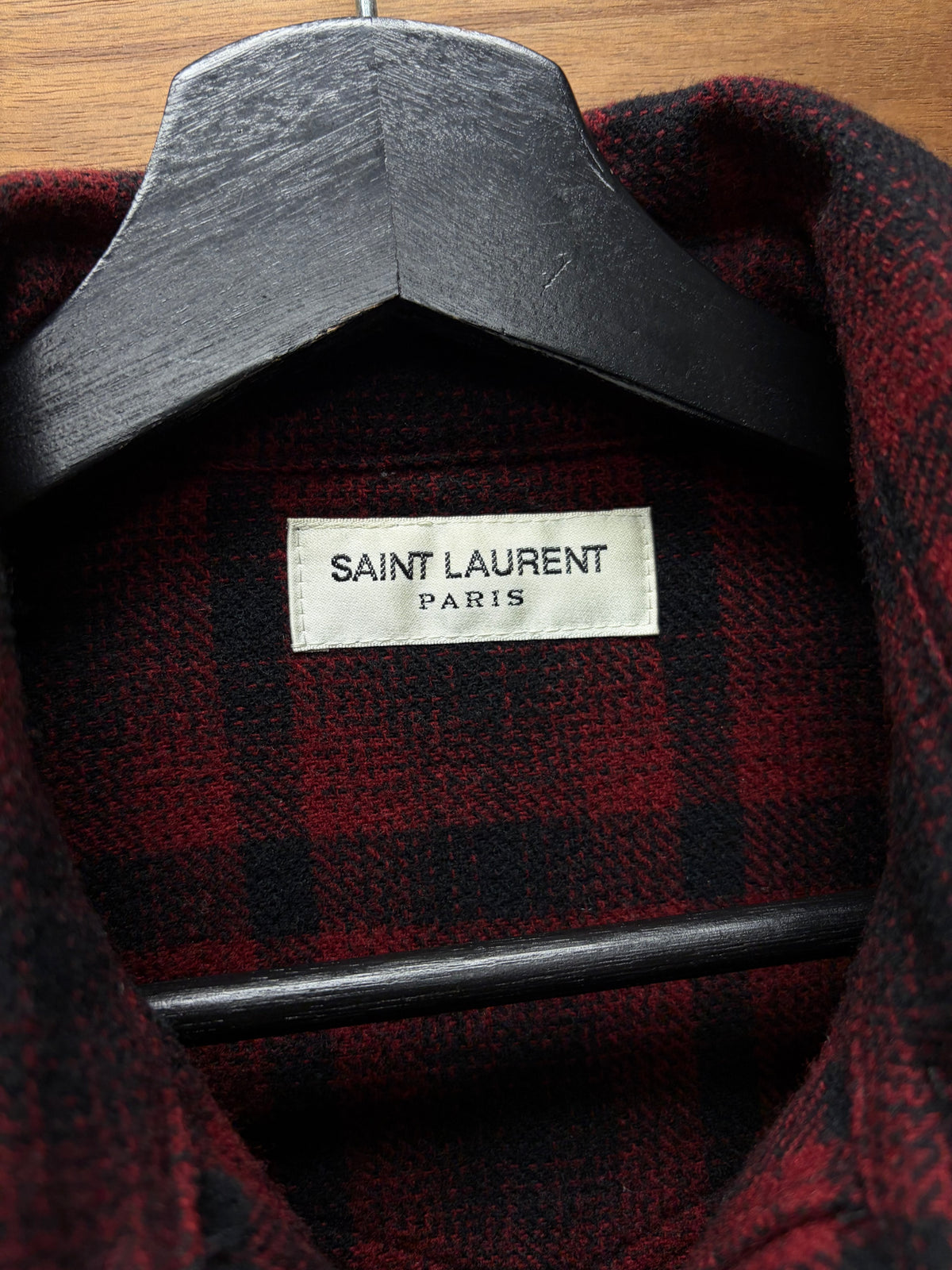 2016 Saint Laurent by Hedi Slimane Red/Black Plaid Button Snap Flannel