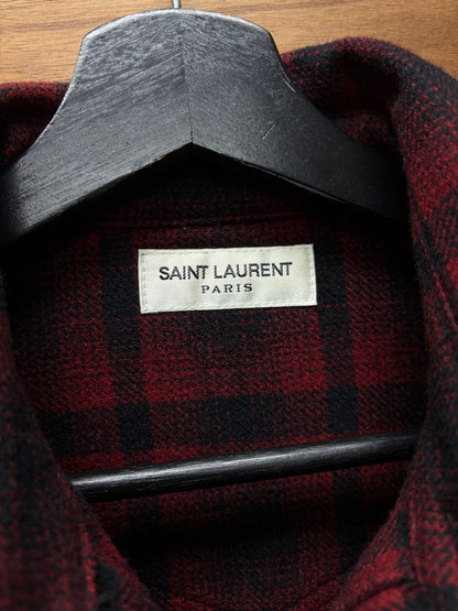 2016 Saint Laurent by Hedi Slimane Red/Black Plaid Button Snap Flannel