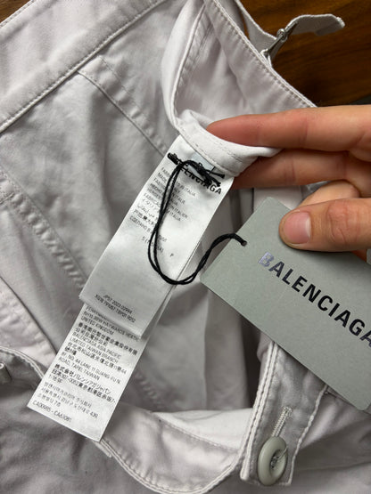 2023 Balenciaga Wide Leg Light Grey Pants with Buckle Adjustable Waistband