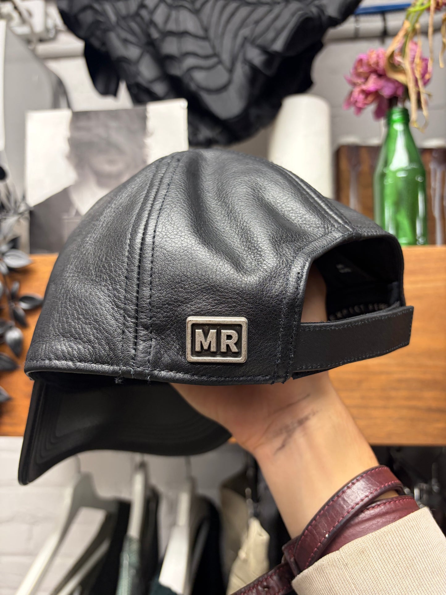 Martine Rose ‘Embroidered Logo’ Black Leather Baseball Cap