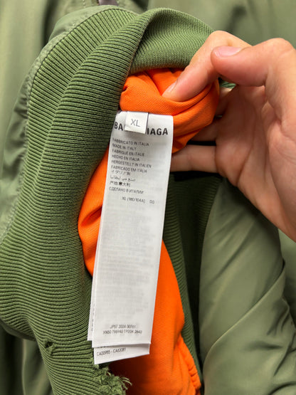 AW2024 Balenciaga Distressed Green ‘MA-1’ Hooded Bomber Jacket