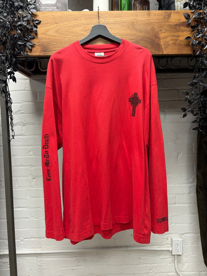 AW2018 Vetements ‘Love me to Death’ Red/Black Tombstone Graphic Long Sleeve Shirt