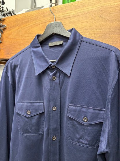Prada Glossy Blue Button up Shirt with Double Front Pockets
