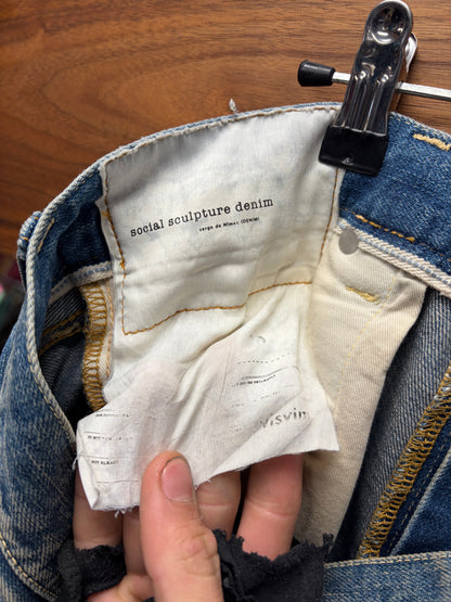 AW2012 Visvim ‘Dirty Blue’ Slim Bootcut Jeans with Genuine Snakeskin Leather Patch