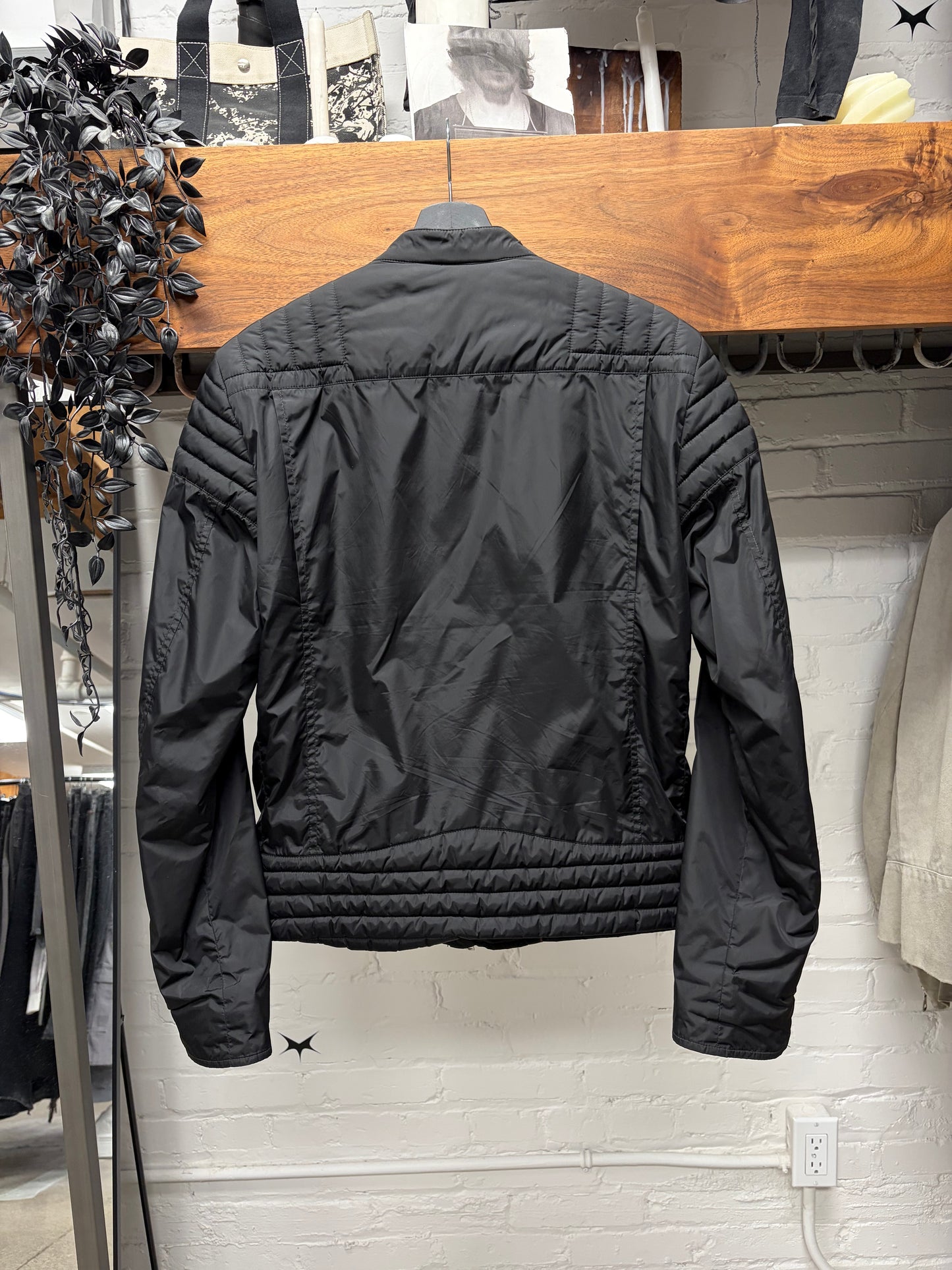 Mid 2000s Gucci by Frida Giannini GG Monogram Lined Black Nylon Moto-Jacket