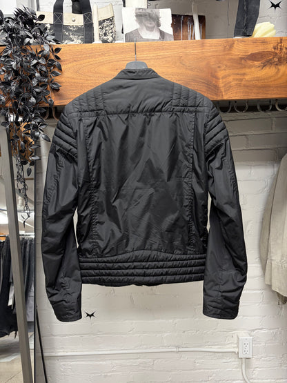 Mid 2000s Gucci by Frida Giannini GG Monogram Lined Black Nylon Moto-Jacket