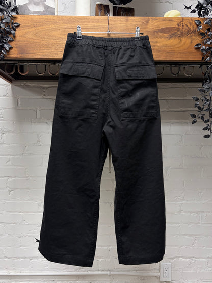 Rick Owens ‘Pusher’ Wide Leg Button Snap Lightweight Black Track Pants