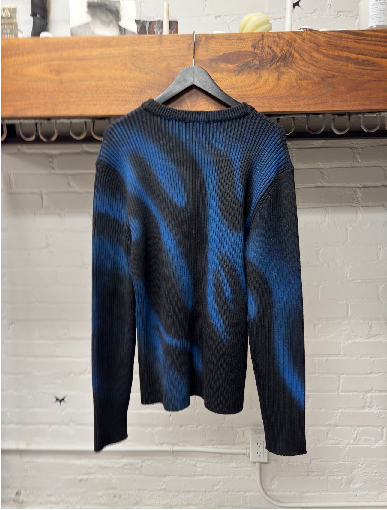 2019 Balenciaga Black/Blue Flame Ribbed Knit Sweater