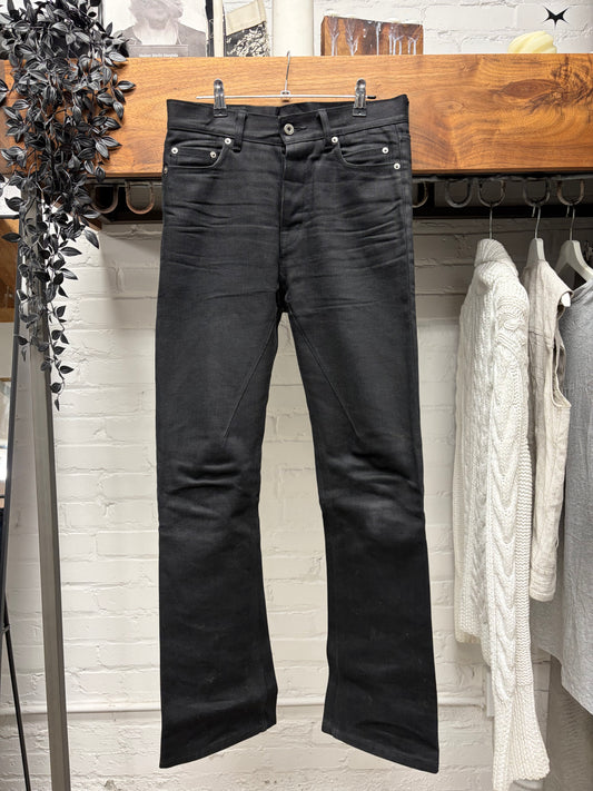 Rick Owens ‘Jim Cut’ Waxed Black  Flared Fit Skinny Japanese Denim