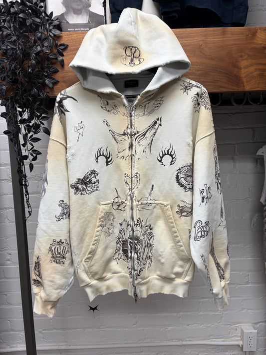 SS2024 Balenciaga ‘Tattoo’ Dirty White Zip Up Hoodie